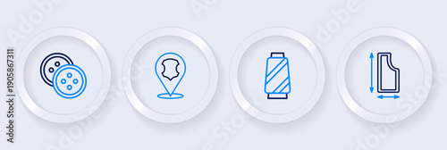 Set line Sewing pattern, thread on spool, Leather and button for clothes icon. Vector