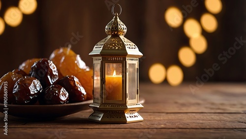 premium dates fruit, ramadan dates, luxury dates photography, ramadan lantern decor, islamic holy month food, iftar dates concept, middle eastern dessert, wooden table food scene, traditional ramadan 