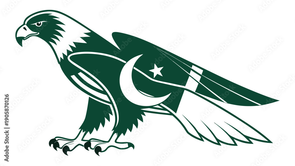 Obraz premium Pakistani Flag Inspired Falcon Flat Vector Illustration