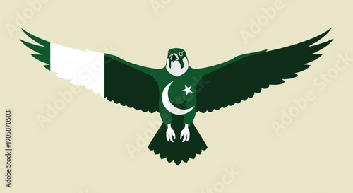 Pakistani Flag Inspired Falcon Flat Vector Illustration
