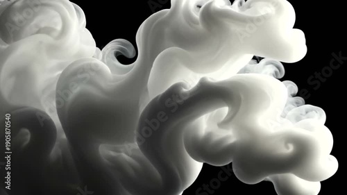 Ethereal white smoke swirls and billows against a stark black background