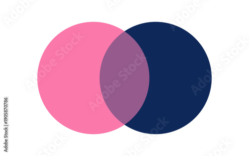 Venn Diagram. Pink & Navy. Two Colourful Circles Overlapping. Isolated on Transparent Background.