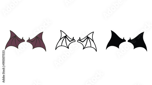 Three pairs of stylized bat wings are displayed against a white background.
