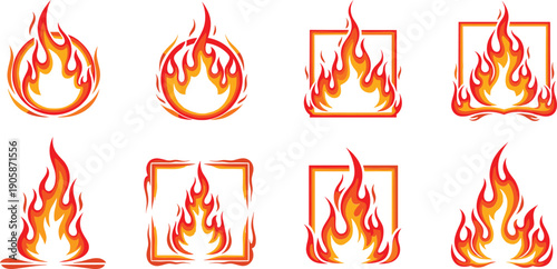 Orange and red flame with square and circular borders fire yellow