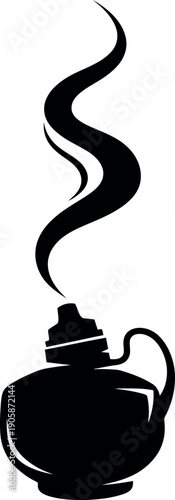 Oil Lamp with Swirling Smoke Ribbon Silhouette