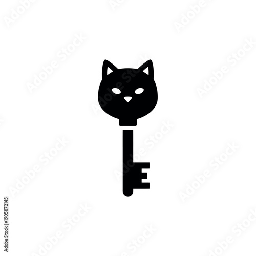 Key with Cat Face Head Silhouette Vector