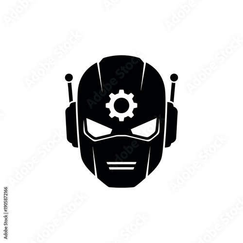 Robot Head with Gear Symbol Stencil