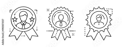 Best employee recognition award badges with people icons set