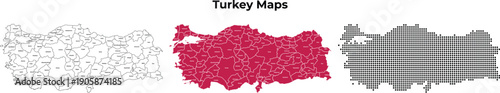 Turkey map vector outline red and gray solid shapes administrative divisions