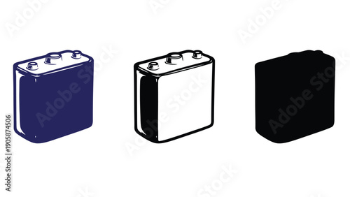 Three different colored 9-volt batteries are displayed side by side.