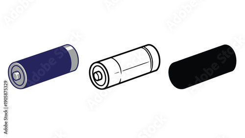 Three different representations of a battery are shown side-by-side.