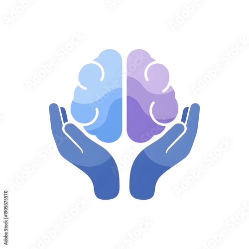 A colorful brain illustration held by hands on transparent background