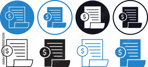 Invoice, Offer and Contract line icons set.Invoice, bill, receipt, tax and payment concept editable stroke outline icons. Isolated vector illustration on white background.
