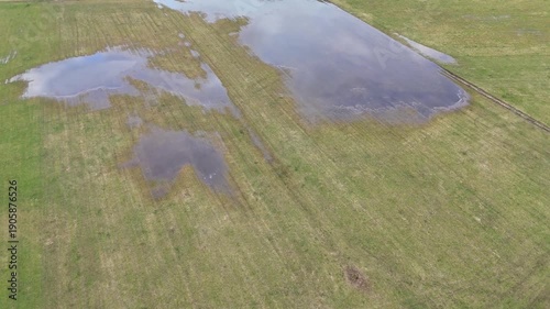 Aerial View of Flooded Agricultural Field with Standing Water