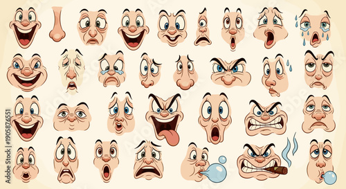 Expressive Cartoon Faces: A Versatile Collection of Emotions and Expressions for Animation, Storytelling, and Design Projects Seeking Character and Humor