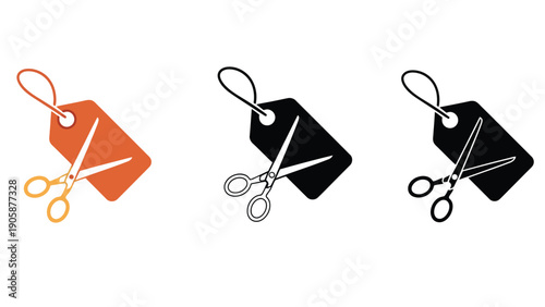 Scissors cutting a price tag to represent a sale or discount.