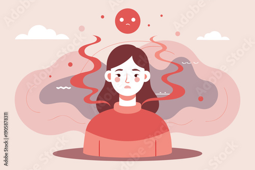 Woman overwhelmed by chaotic thoughts and emotions in her mind