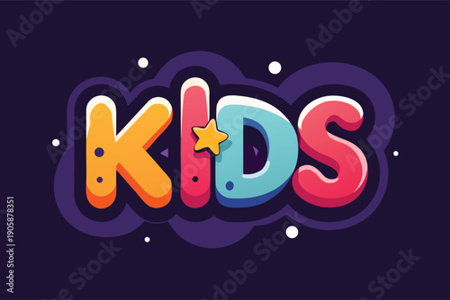 Vibrant colorful kids text with star for playful designs