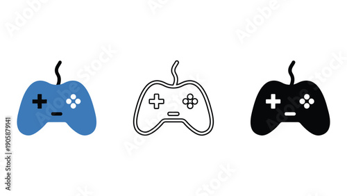 Gaming controller vector icons in blue, black, and white colors