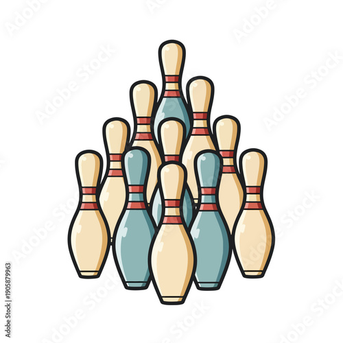 Vector Illustration of Bowling Pins Set Up on an Alley Lane, Ready for a Game