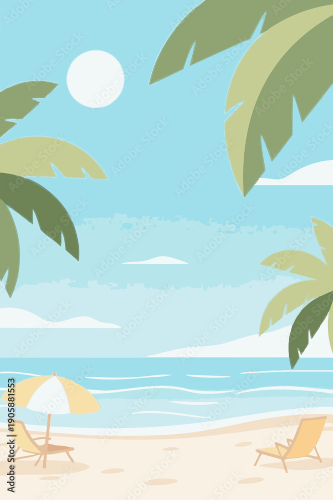 Obraz premium Simple illustration evoking summer vacation. Scandinavian-inspired minimalist concept. Summer break. Concept art. Minimal.