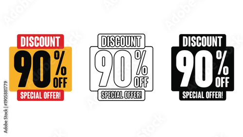 Discount 90% off special offer icons in three styles