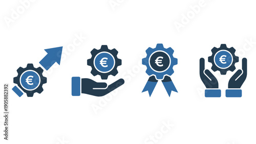 Icons representing financial growth, investment, and recognition with euro symbols.