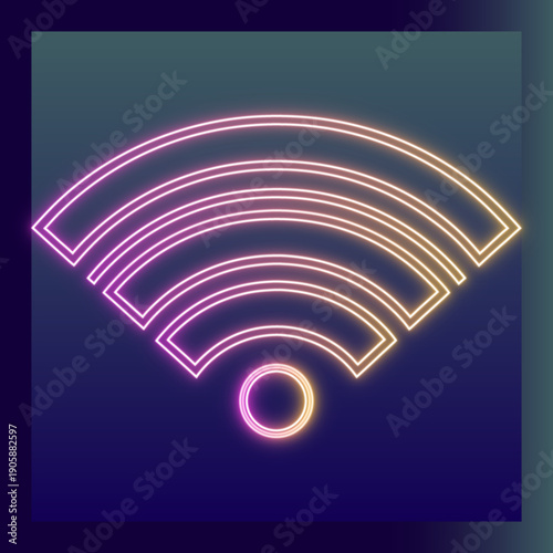 Neon Wifi Signal Icon, Wireless Connection Symbol, Network Technology