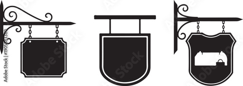 Black and white hanging signboard silhouettes