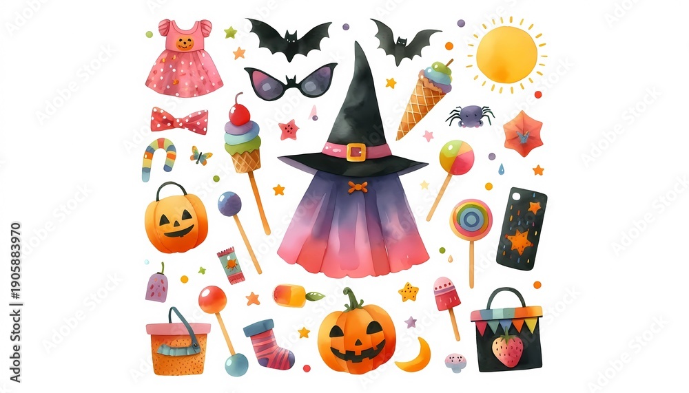 Fototapeta premium Halloween treats and costumes for kids in playful festive scene