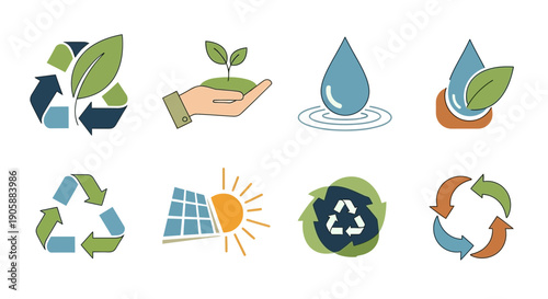 Environmental icons depicting sustainability recycling and natural resources