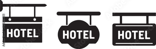 Black and white hotel signs with different shapes signboards hotel symbols monochrome