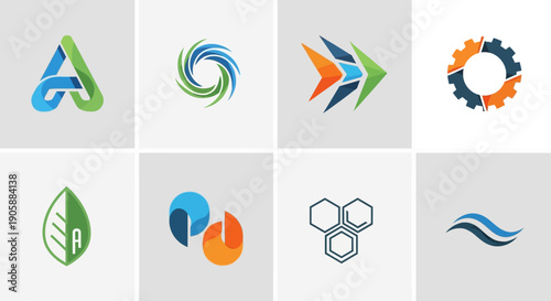 Collection of abstract logo designs in vibrant color schemes