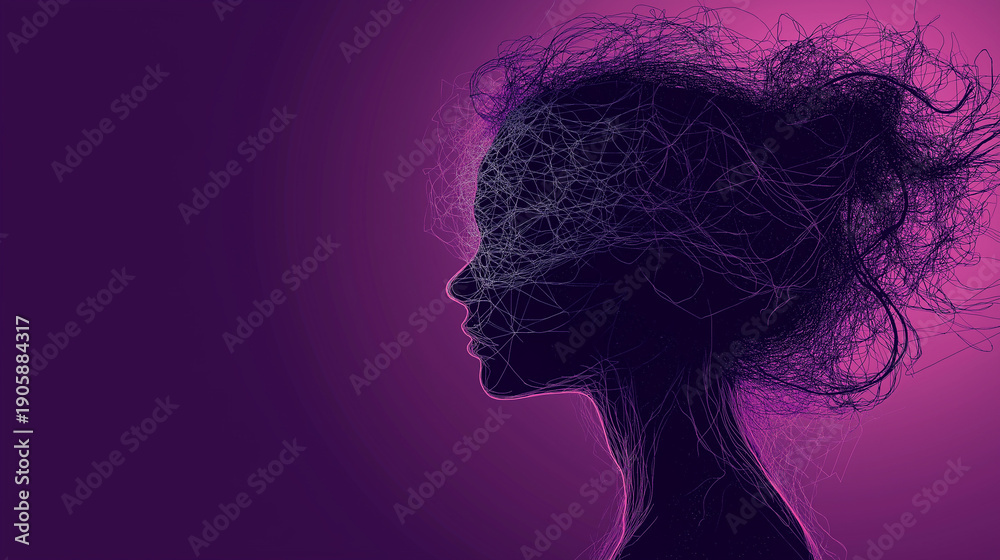 Fototapeta premium Female Silhouette Profile Headache Minimal Concept