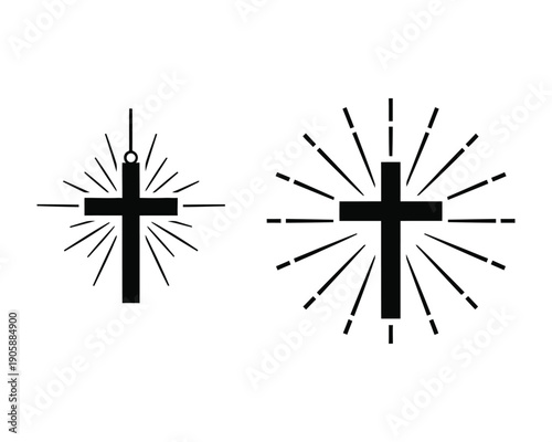 Christian cross symbols with radiating lines