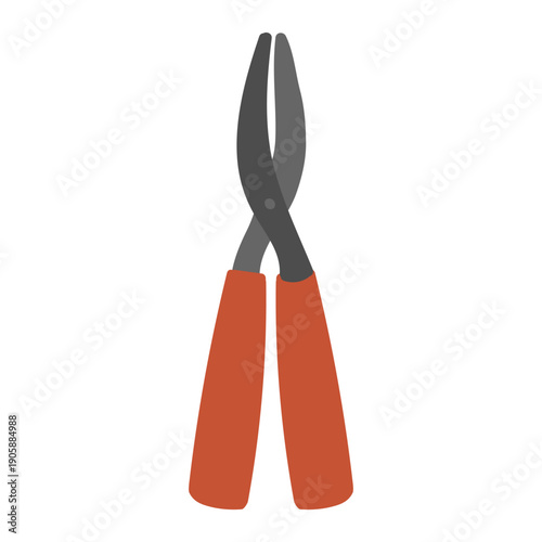 Gardening scissors with wooden handles in flat cartoon design. Sharp hedge trimmer for springtime works. Gardener equipment for pruning. Farming and horticulture equipment. Vector illustration