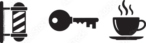 Black and white of barber pole key and steaming cup 1