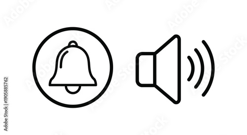 Simple line art icons depicting a bell and speaker a minimalist silhouette