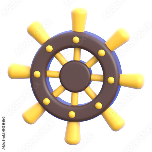 Nautical concept ship wheel with handles 3D icon