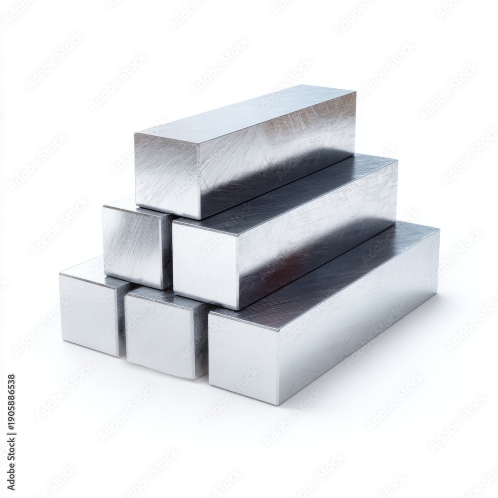 Naklejka premium Stacked Rectangular Metallic Bars with Shiny Finish for Industrial or Commercial Use in Various Applications