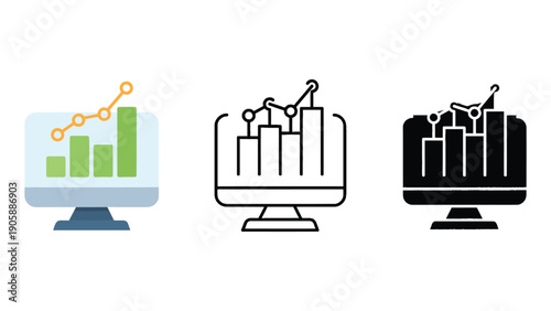 Graph computer icon vector illustration with bar chart and line graph