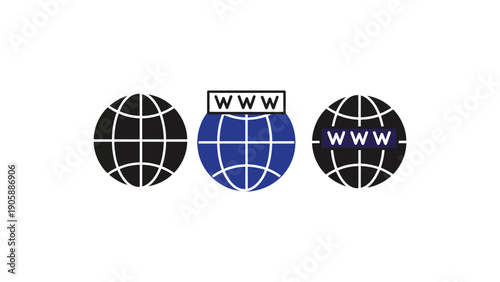 Three globes with 'www' text represent internet and global connectivity.