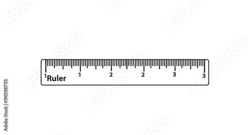 A gray plastic ruler with measurements in inches centered on a white background