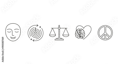 Line art icons representing mindfulness balance and inner peace concepts
