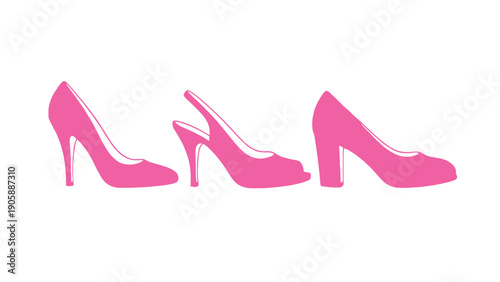 High heel shoes vector silhouettes in pink color for fashion design