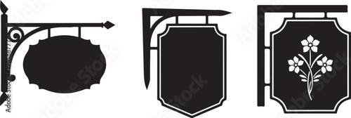 Black and white signboard silhouettes with floral signboards floral blank signs decorative frames