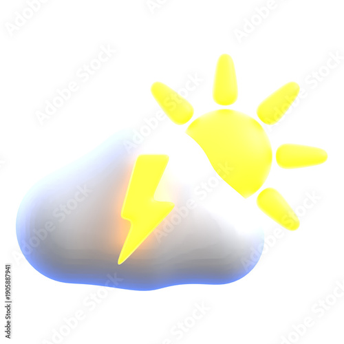 Thunderstorm weather concept cloud and sun with lightning 3D icon