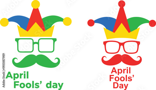 April fools' day funny jester hats and moustaches prankster illustrations