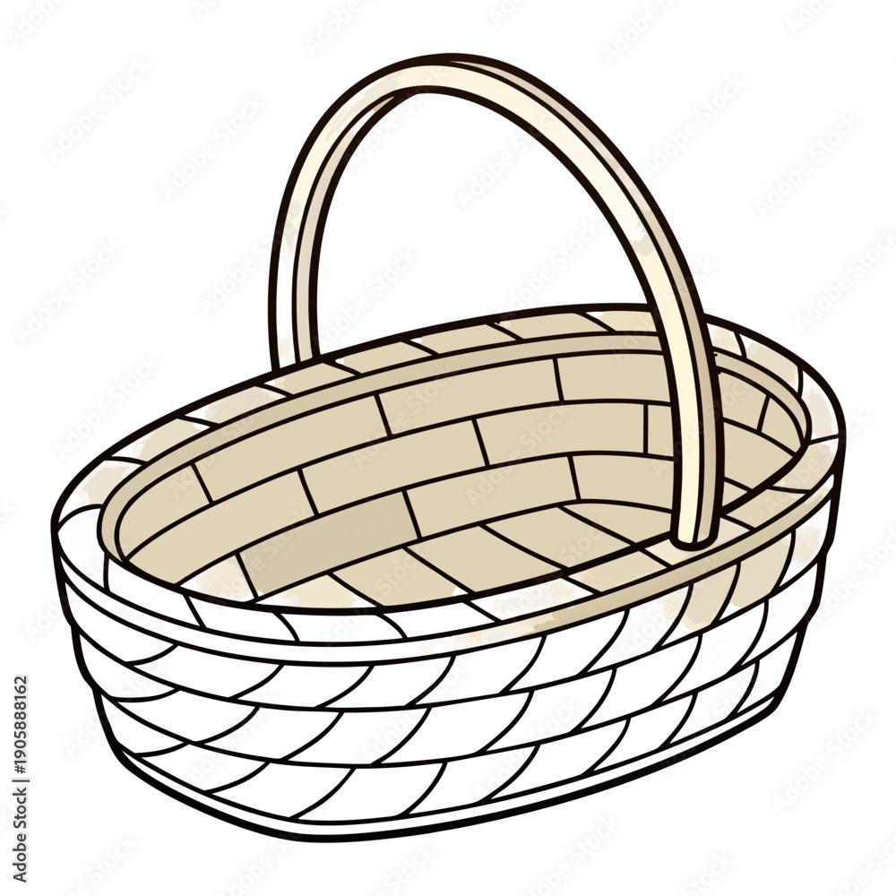 Fototapeta premium Minimalist illustration of an empty wicker basket, a woven object on a transparent background.