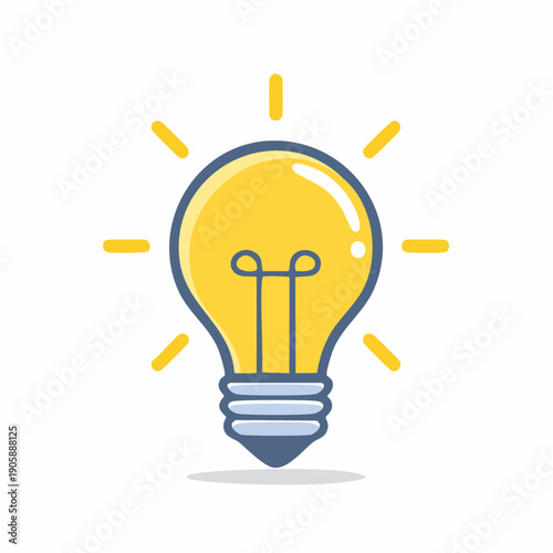 Radiant yellow light bulb glowing brightly, symbolizing a brilliant idea, creative inspiration, innovative solution, or insightful new concept for problem-solving and progress